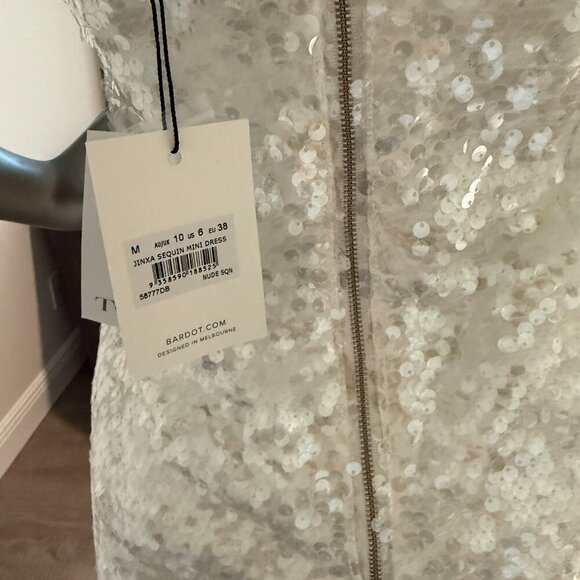 REVOLVE + Bardot Jinxa Mini White Sequin Sleeveless Dress Size 6 Medium - Picture 6 of 9